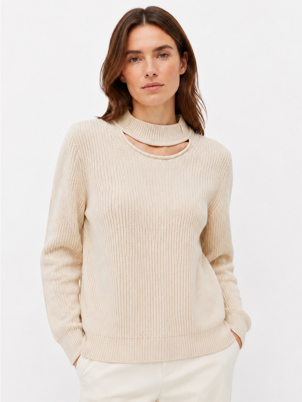 Rag and Bone Tori Cutout Cream Merino Wool Knit chunky Sweater, size xs
